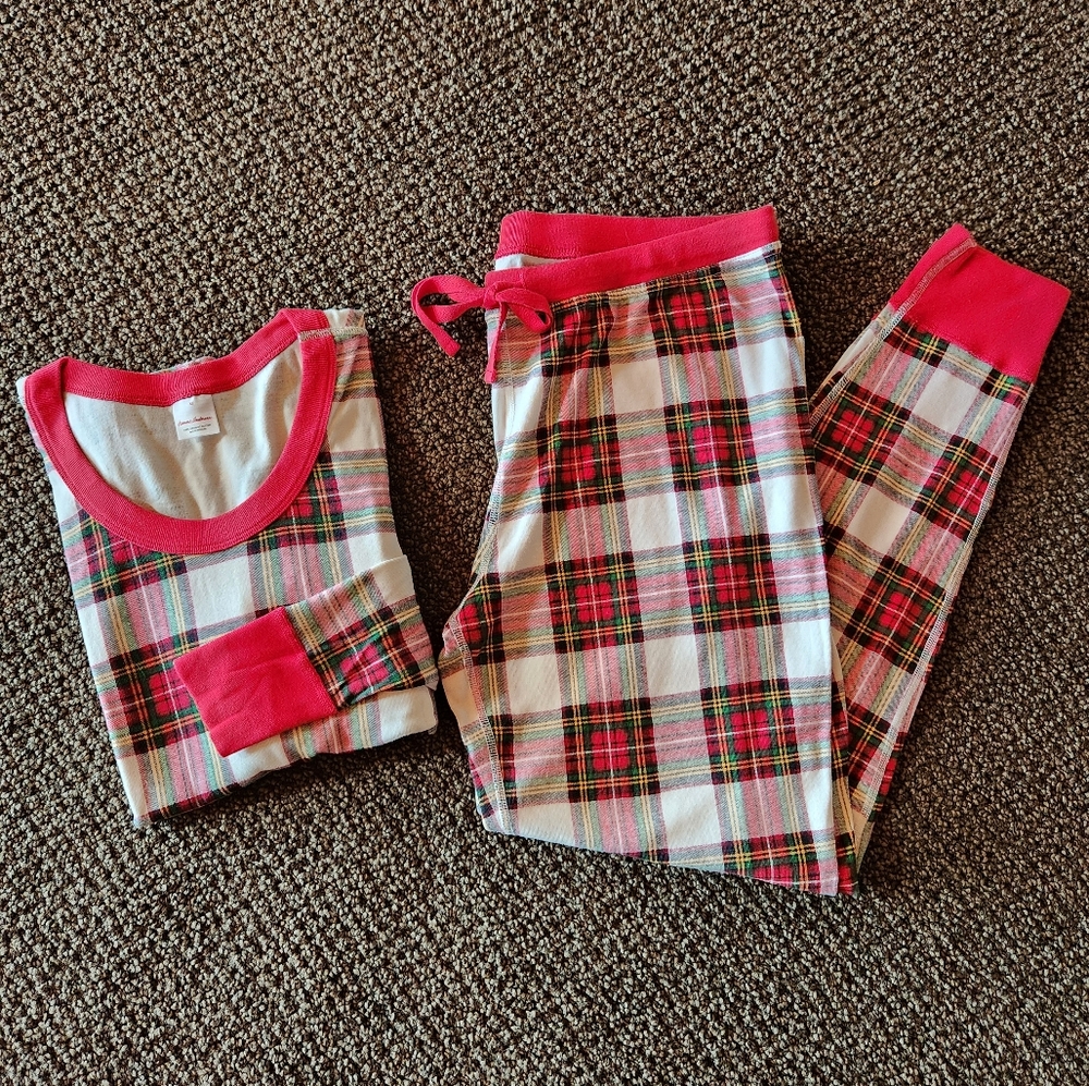 HANNA ANDERSSON Pajama Set Red Tartan Plaid Organic Cotton Adult XL